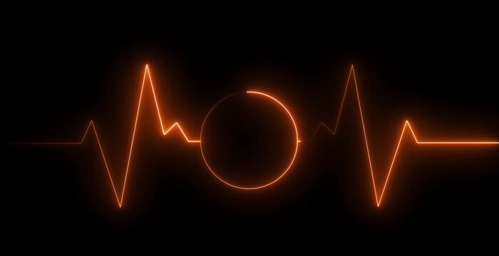 Neon Glowing Heartbeat Signal Wave Animation on Dark Background