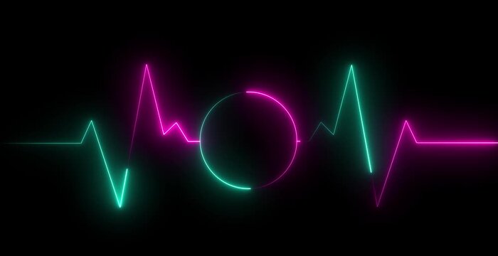 Neon Glowing Heartbeat Signal Wave Animation on Dark Background
