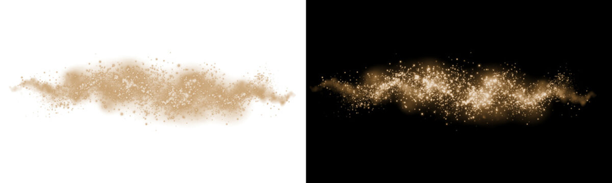 Magical gold dust wave trail, isolated on transparent background