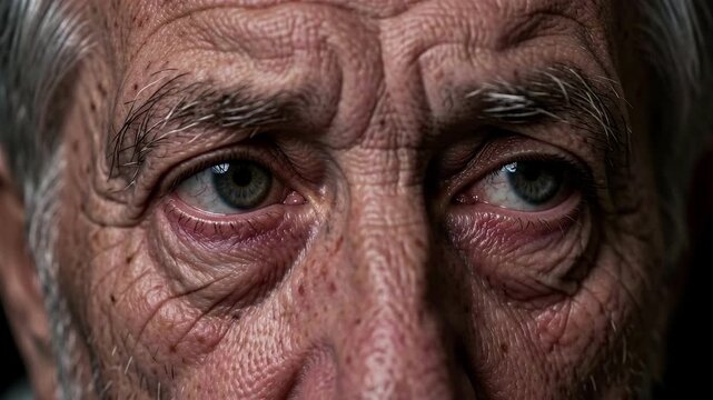 Elderly Man Wrinkled Eyes Closeup Portrait.