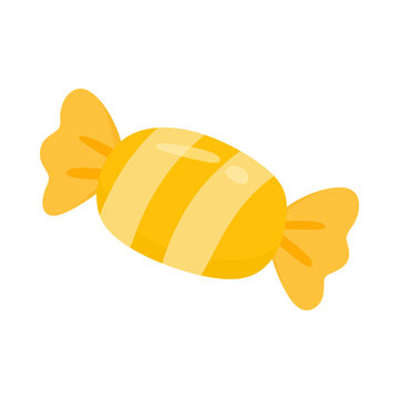 Yellow striped candy wrapped in a simple flat vector illustration style
