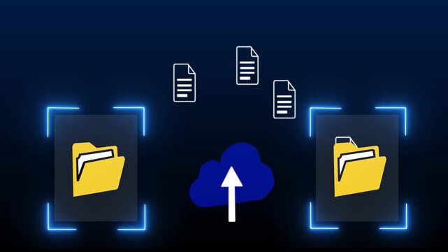 Cloud upload concept. cloud storage and file transfer icons, online data backup, secure document upload and digital storage technology.