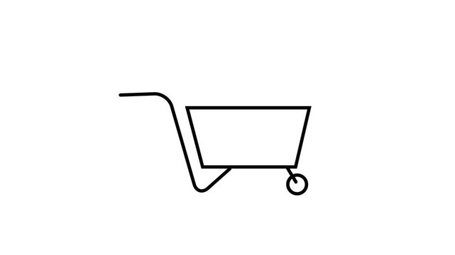 Simple line icon of Construction Wheelbarrow moving animation. simple logotype line icon animation.
