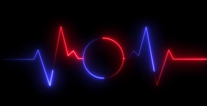 Neon Glowing Heartbeat Signal Wave Animation on Dark Background