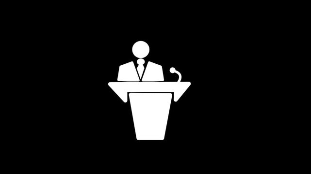 Flat Public Speaker at Podium Icon icon. a businessman giving a speech at a podium microphone logotype animated icon.