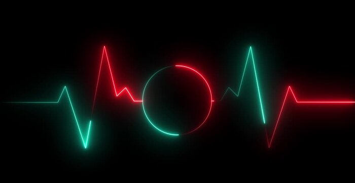 Neon Glowing Heartbeat Signal Wave Animation on Dark Background