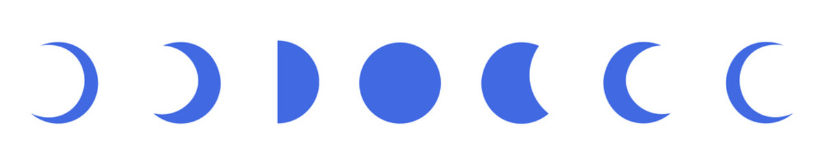 Royal Blue Moon Phase Illustration Set Isolated on Transparent Background PNG Lunar Vector Symbols © House of Designs