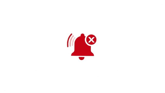 Mute notification icon with red bell and cross symbol. Silent mode alert graphic for mobile apps. Red alarm bell with cancel sign.