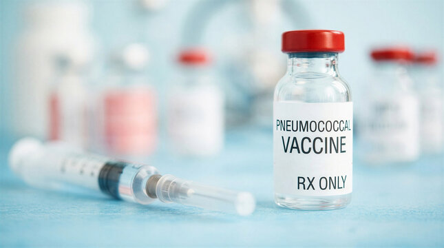 Pneumococcal Vaccine Vial and Syringe in Medical Laboratory