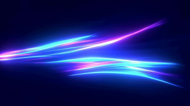 Glowing blue and purple light streaks flow and pulse smoothly across a dark digital abstract space. Abstract background features glowing light streaks with rhythmic movement.