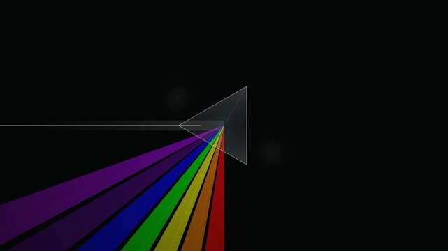 Abstract 3D animation of white light refracting through glass prism