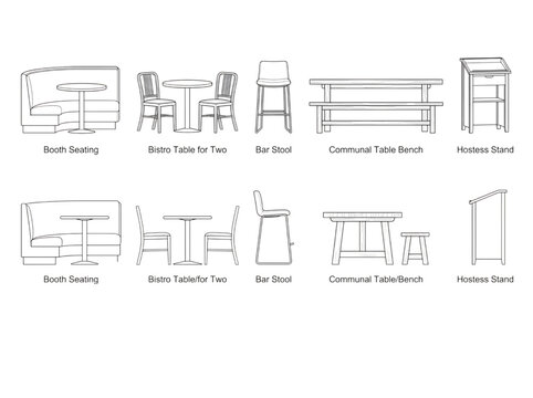 Professional CAD Floor Plan Symbols for Restaurant Interior Furniture
