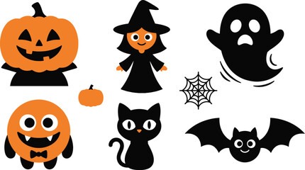 Fototapeta premium A spooky and delightful halloween collection featuring classic characters pumpkins witches ghosts black cats and bats