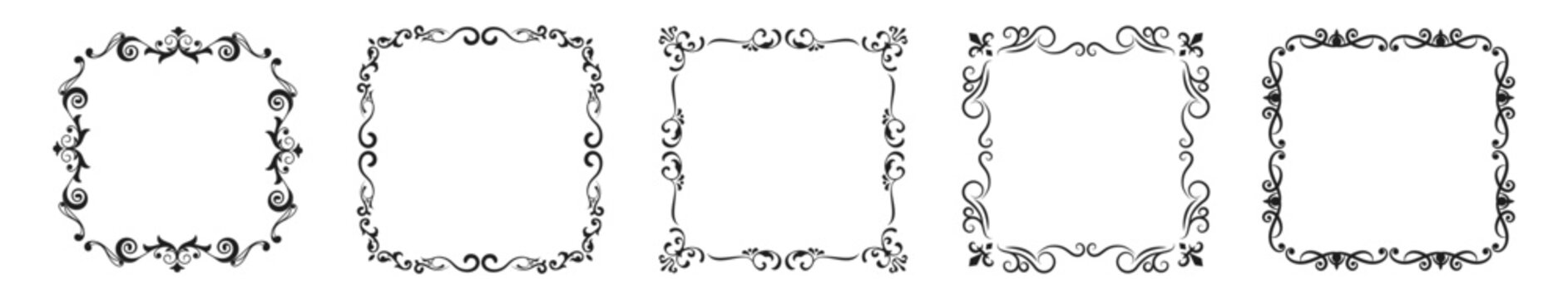 Ornamental rectangular frame set with vintage scroll borders on transparent background