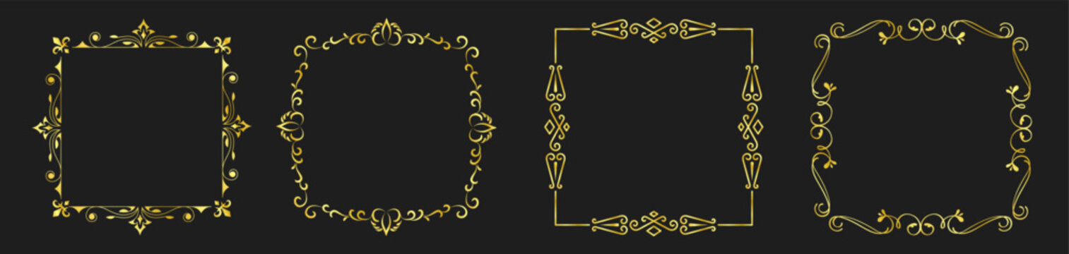 Ornamental decorative frame set with gold scrollwork on transparent background
