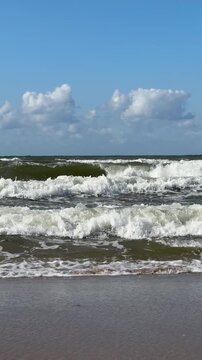 The Baltic Sea in summer, the shore and waves in beautiful, sunny weather.