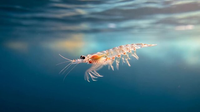 krill underwater close up at morning light in antarctic ocean video