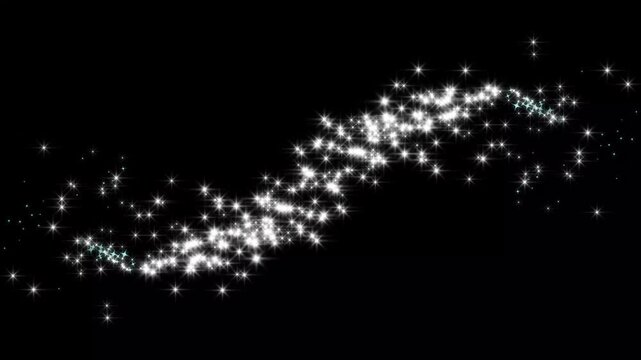 Magic glitter sparkle star line animation, shining white star trail burst, glowing white twinkle dust burst fast glittering star lines,  sparkling starry line effect on black screen. 4k animation