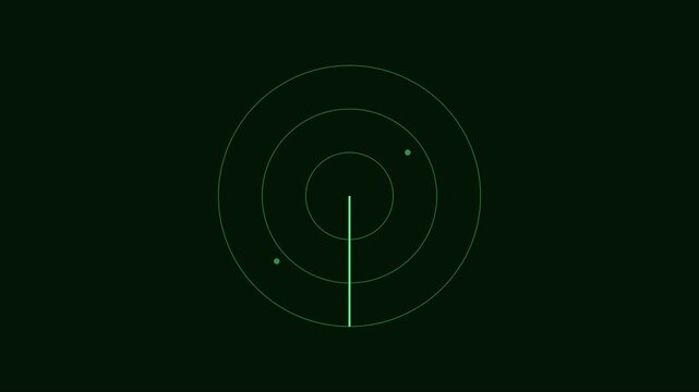 Digital radar screen scanning interface with blip detection animation 4k sonar
