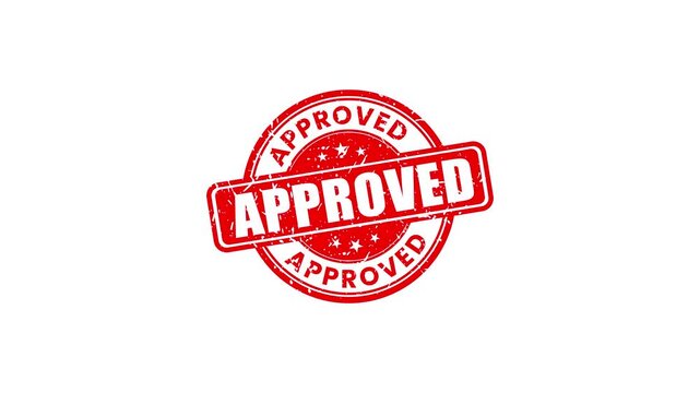 Red approved rubber stamp animation on white background, for business validation, confirmed