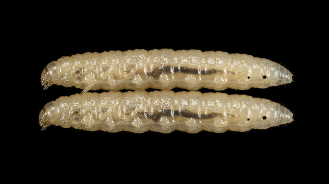 Macro Photo of White Grub Insect Larva on Black Background for Pest