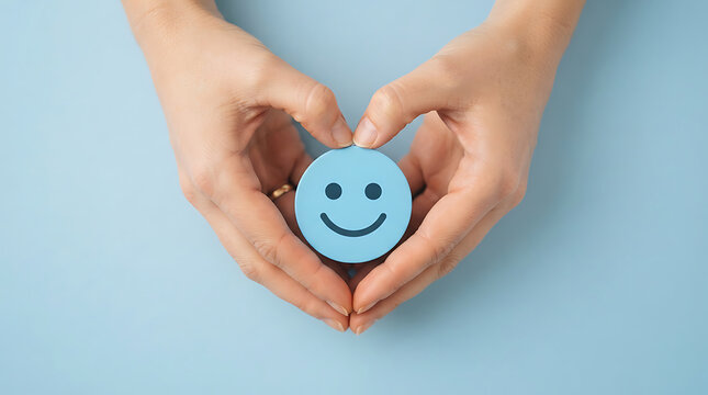 Hands Holding Smiley Face Icon to Represent Positive Customer
