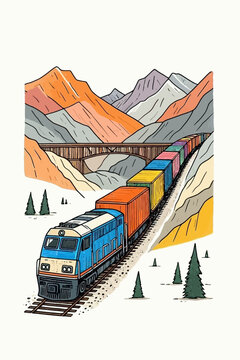 cargo train in the canadian rockies artistic wall art decor print
