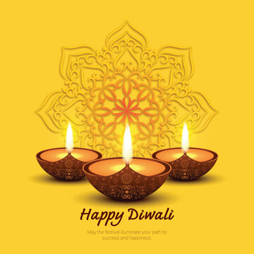 Lit Diyas and Mandala for Diwali Celebration Illustration