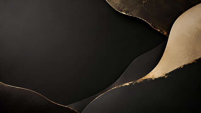 高級感のある黒と金の抽象的な流線形背景 / Abstract luxury background with black and gold streamlines (Generative AI)