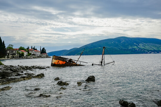 Shipwreck in Bay of Kotor, Montenegro