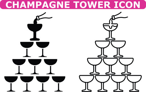 Minimalist Black and White Champagne Tower Icon with Glasses Stacked for Celebration celebration-icon minimalist-graphics party-decoration luxury-branding festive-design
