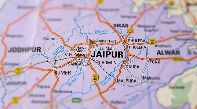 Road map of jaipur city and surrounding areas in india