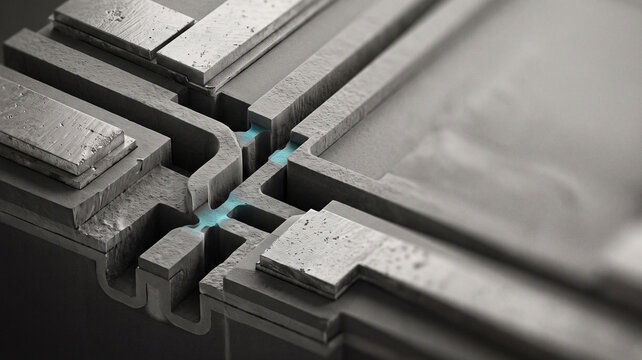 Macro cross-section of micro-scale silicon waveguide tracks on optical on-chip signal transmission hub