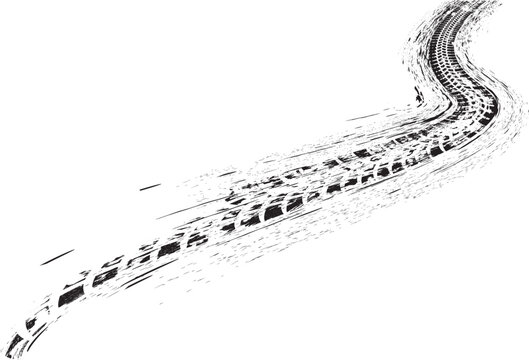 Vector Print Textured Tire Track . Design Element . Car tread silhouette . Mud splash grunge texture