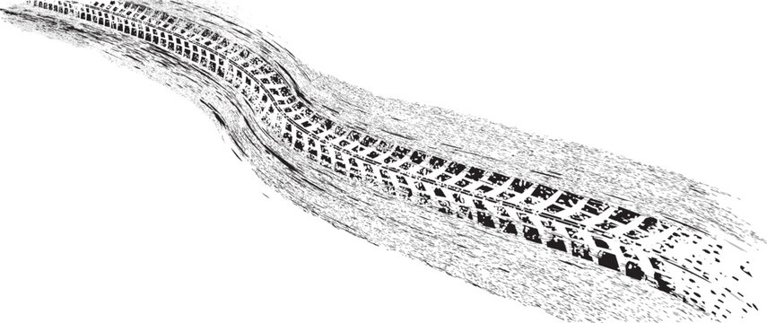 Vector Print Textured Tire Track . Design Element . Car tread silhouette . Mud splash grunge texture