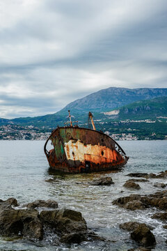 Sunken Shipwreck in the Bay of Kotor, Montenegro