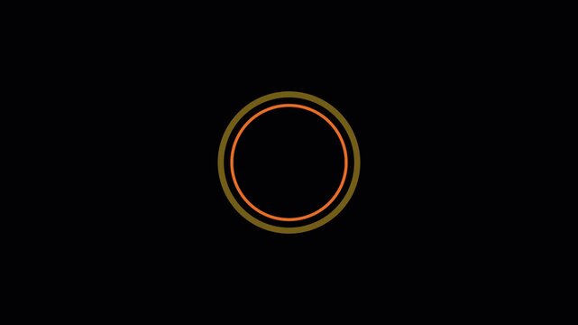 Minimalist loading circle animation with glowing orange and gold rings on 4k black background