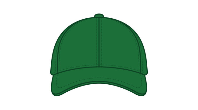 Dark green baseball cap with structured panels and stitched brim in a clean vector style
