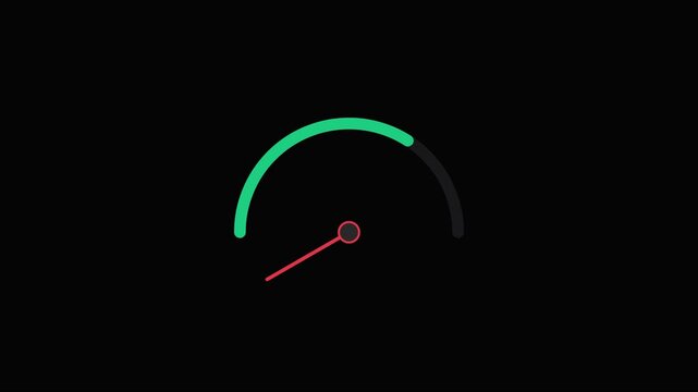 Minimalist speedometer gauge animation showing performance progress and data loading 4k