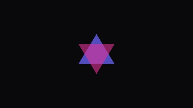 Minimalist star of david symbol animation, abstract geometric religious on 4k black background, magen david