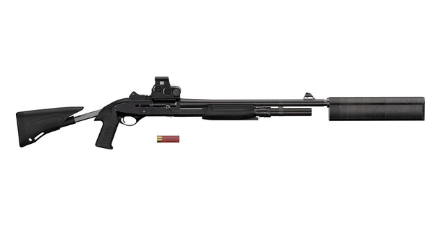 3d rendering benelli tactical with silencer and ammunition