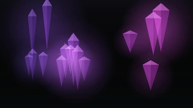 Abstract purple 3D crystals floating in dark digital space