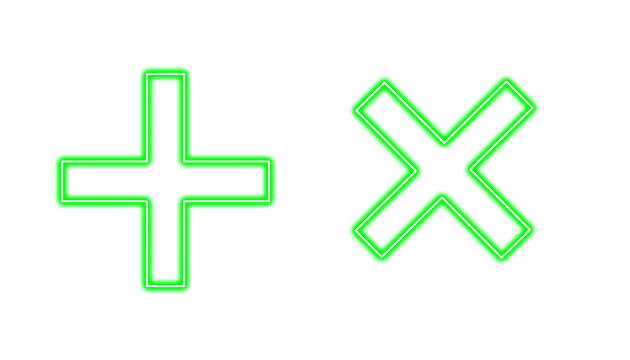 Neon green plus and multiplication signs isolated on transparent background