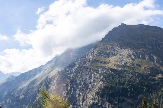 North Italian Mountains With Clouds and Blue Sky