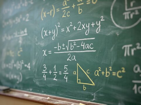 Triangle Geometry and Linear Equation on Green Chalkboard