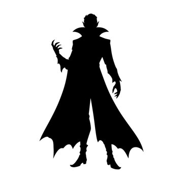 Gothic Vampire Raising a Clawed Hand in Ragged Full-Body Silhouette