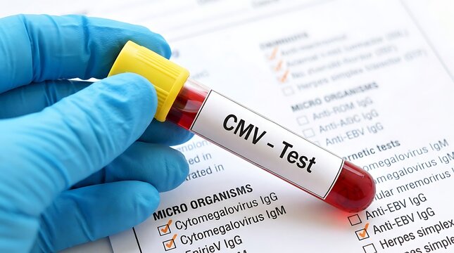 Medical professional holding blood sample tube for Cytomegalovirus CMV diagnostic test