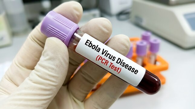 Medical professional holding blood sample tube for Ebola virus disease diagnostic PCR test