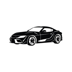 Fototapeta premium Black sports car silhouette vector icon for automotive design and transportation graphics.