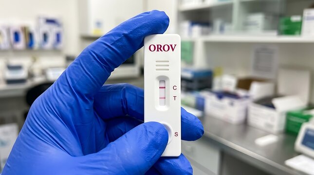 Positive medical test result held by professional researcher in a clinical laboratory setting